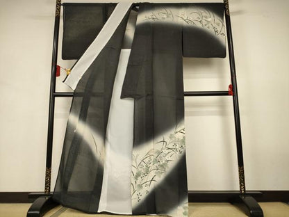 平和屋着物＊夏物　絹芭蕉　訪問着　草花文　暈し染め　正絹　逸品　AABJ9102jd