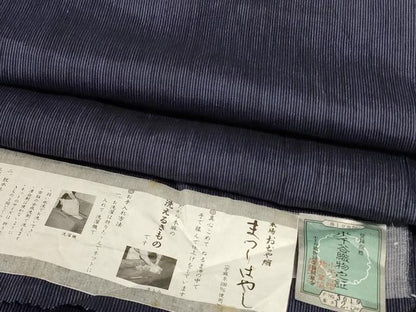 平和屋着物＊夏物　男性　小千谷ちぢみ　縞　証紙付き　麻　逸品　AABJ9106jd