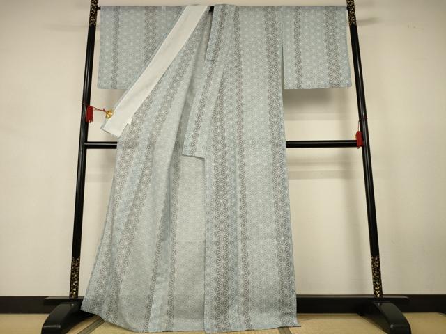 平和屋着物＊夏物　小紋　絽　麻の葉文様　洗える着物　AABJ9114jd