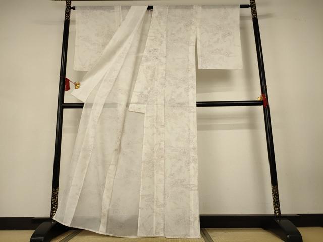 平和屋着物＊夏物　小紋　絽　流水草花文　洗える着物　AABJ9117jd