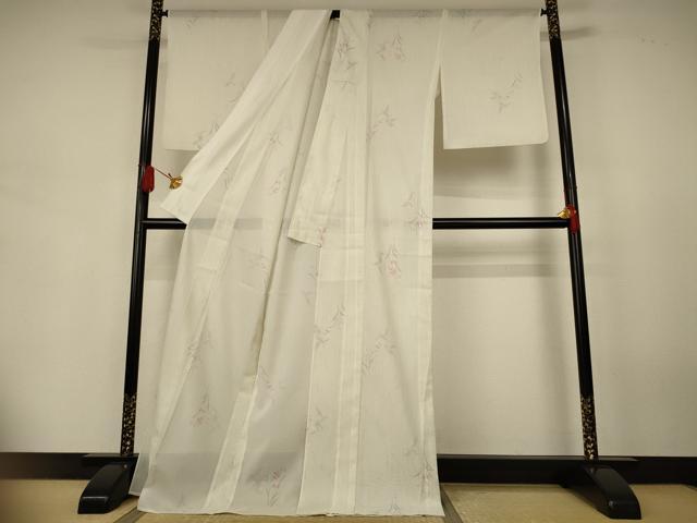 平和屋着物＊夏物　小紋　絽　草花文　ロング丈　洗える着物　AABJ9119jd