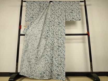 平和屋着物＊夏物　小紋　絽　流水草花文　洗える着物　AABJ9120jd