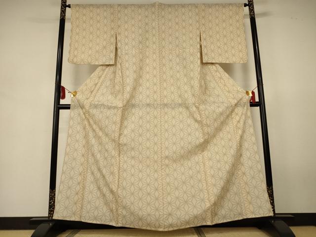 平和屋着物＊夏物　小紋　紗　麻の葉文様　洗える着物　AABJ9122jd