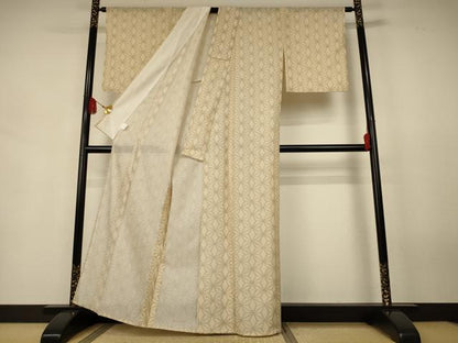 平和屋着物＊夏物　小紋　紗　麻の葉文様　洗える着物　AABJ9122jd