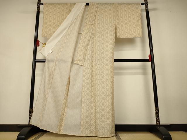 平和屋着物＊夏物　小紋　紗　麻の葉文様　洗える着物　AABJ9122jd