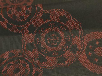 平和屋着物＊夏物　小紋　紗　花丸文　黒地　洗える着物　AABJ9125jd