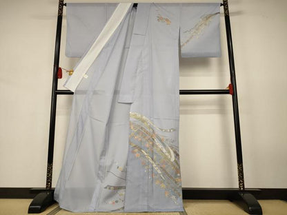 平和屋着物＊夏物　訪問着　絽　熨斗花文　金彩　洗える着物　AABJ9127jd