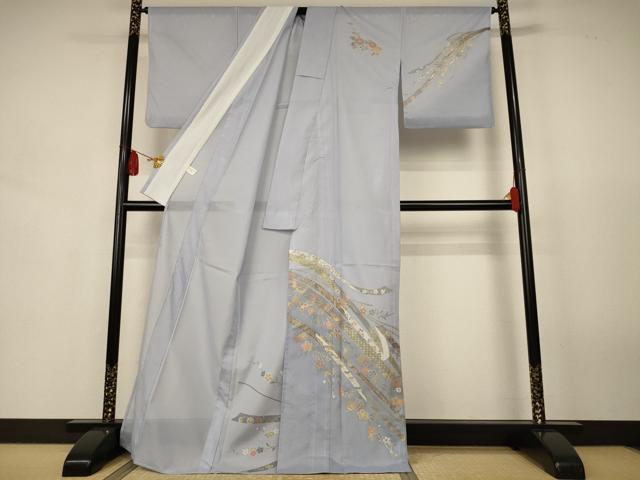 平和屋着物＊夏物　訪問着　絽　熨斗花文　金彩　洗える着物　AABJ9127jd