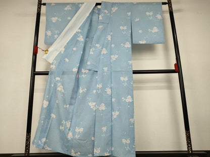 平和屋着物＊夏物　小紋　絽　草花文　洗える着物　AABJ9130jd