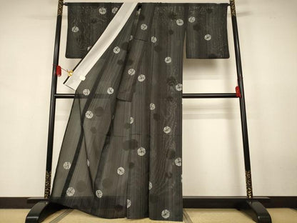平和屋着物＊夏物　小紋　絽　雪輪文　洗える着物　AABJ9131jd
