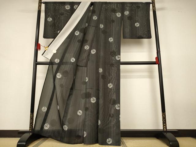 平和屋着物＊夏物　小紋　絽　雪輪文　洗える着物　AABJ9131jd
