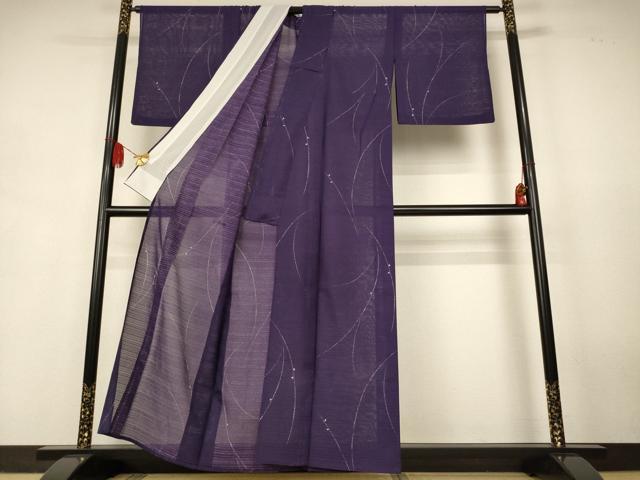 平和屋着物＊夏物　小紋　絽　枝葉文　洗える着物　AABJ9135jd