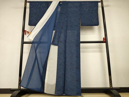 平和屋着物＊夏物　小紋　絽　吉祥花蝶文　洗える着物　AABJ9137jd