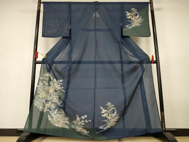 平和屋着物＊夏物 訪問着 絽 風景草花文 金彩 洗える着物 AABJ9138jd