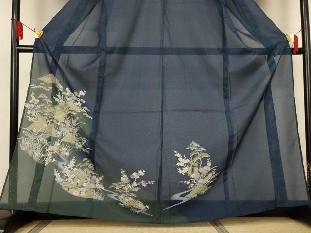 平和屋着物＊夏物 訪問着 絽 風景草花文 金彩 洗える着物 AABJ9138jd