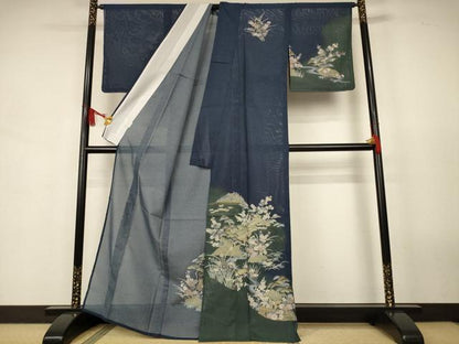 平和屋着物＊夏物 訪問着 絽 風景草花文 金彩 洗える着物 AABJ9138jd