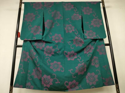 平和屋着物▽アンティーク　大正ロマン　小紋　単衣　花唐草文　正絹　逸品　AABJ9140jd