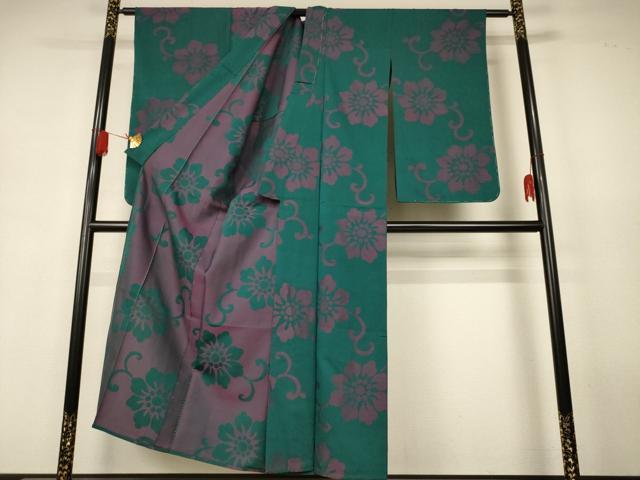 平和屋着物▽アンティーク　大正ロマン　小紋　単衣　花唐草文　正絹　逸品　AABJ9140jd