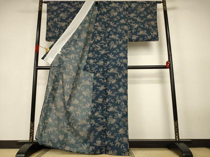 平和屋着物＊夏物　小紋　絽　草花文　洗える着物　AABJ9147jd