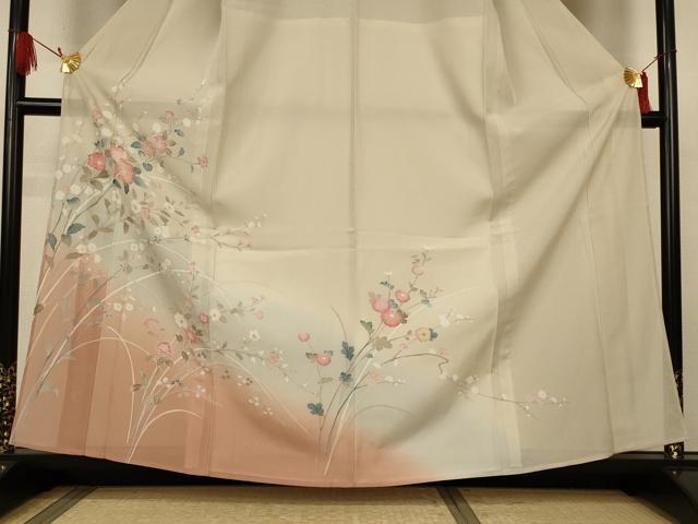 平和屋着物＊夏物　訪問着　絽　友禅　草花文　暈し染め　正絹　逸品　AABJ9155jd