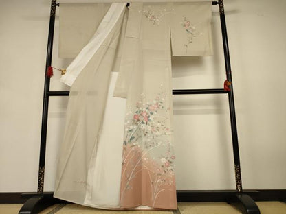 平和屋着物＊夏物　訪問着　絽　友禅　草花文　暈し染め　正絹　逸品　AABJ9155jd