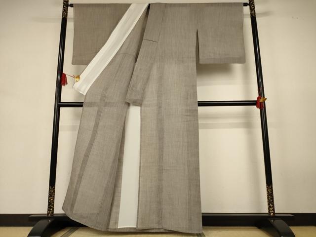 平和屋着物＊夏物　小千谷ちぢみ　縞　麻　逸品　AABJ9159jd