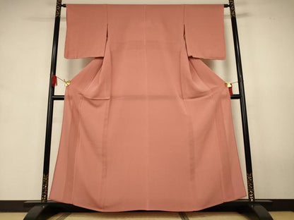 平和屋着物＊夏物　色無地　絽縮緬　赭色　正絹　逸品　AABJ9161jd