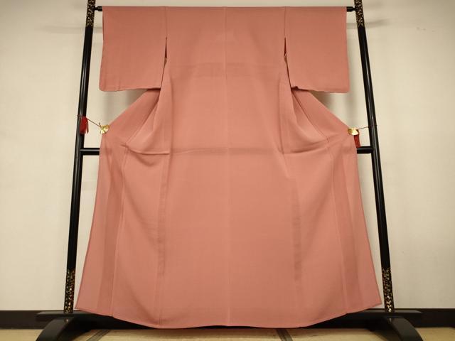 平和屋着物＊夏物　色無地　絽縮緬　赭色　正絹　逸品　AABJ9161jd