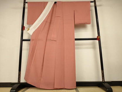 平和屋着物＊夏物　色無地　絽縮緬　赭色　正絹　逸品　AABJ9161jd