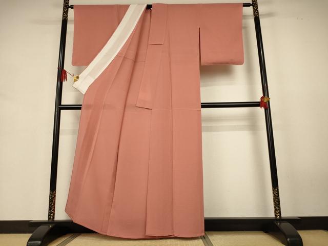 平和屋着物＊夏物　色無地　絽縮緬　赭色　正絹　逸品　AABJ9161jd