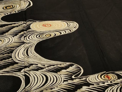 平和屋着物＊夏物　黒留袖　絽　刺繍　流水文　洗える着物　AABJ9162jd