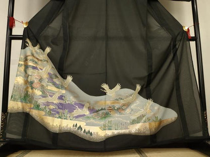 平和屋着物＊夏物　黒留袖　絽　風景花鳥文　金彩　洗える着物　AABJ9163jd