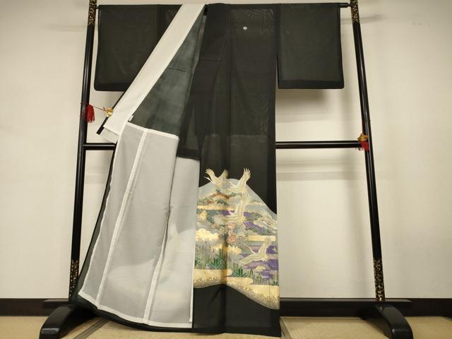 平和屋着物＊夏物　黒留袖　絽　風景花鳥文　金彩　洗える着物　AABJ9163jd