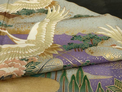 平和屋着物＊夏物　黒留袖　絽　風景花鳥文　金彩　洗える着物　AABJ9163jd