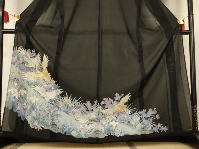 平和屋着物＊夏物　黒留袖　絽　花鳥文　銀彩　洗える着物　AABJ9165jd
