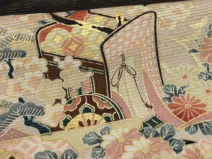 平和屋着物＊夏物　黒留袖　絽　御所車花鳥文　金彩　洗える着物　AABJ9166jd