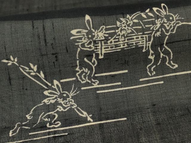 平和屋着物＊夏物　絹芭蕉　小紋　鳥獣戯画　ロング丈　正絹　逸品　AABJ9168jd