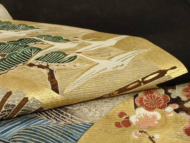 平和屋着物＊夏物　黒留袖　絽　流水扇面花鳥文　金彩　洗える着物　AABJ9169jd