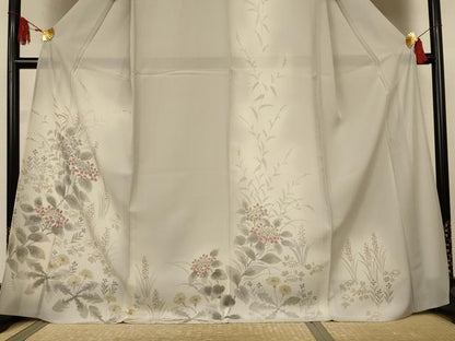 平和屋着物＊夏物　訪問着　絽　手描き　草花文　暈し染め　ロング丈　正絹　逸品　AABJ9172jd