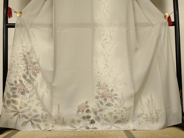 平和屋着物＊夏物　訪問着　絽　手描き　草花文　暈し染め　ロング丈　正絹　逸品　AABJ9172jd