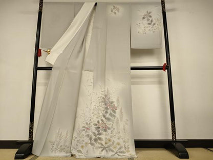 平和屋着物＊夏物　訪問着　絽　手描き　草花文　暈し染め　ロング丈　正絹　逸品　AABJ9172jd