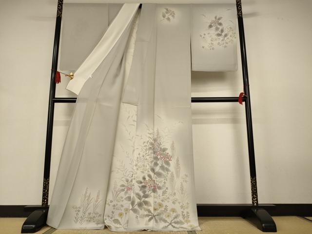 平和屋着物＊夏物　訪問着　絽　手描き　草花文　暈し染め　ロング丈　正絹　逸品　AABJ9172jd