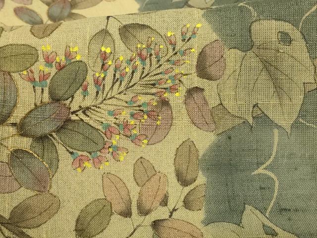 平和屋着物＊夏物　友禅作家　高橋り明　訪問着　生紬　紗　蔦の葉文　金彩　正絹　逸品　AABJ9173jd