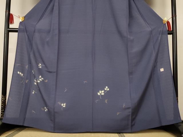 平和屋着物＊夏物　手描友禅作家　中村穂湖　訪問着　縞紋絽　舞葉文　金彩　正絹　逸品　AABJ9174jd