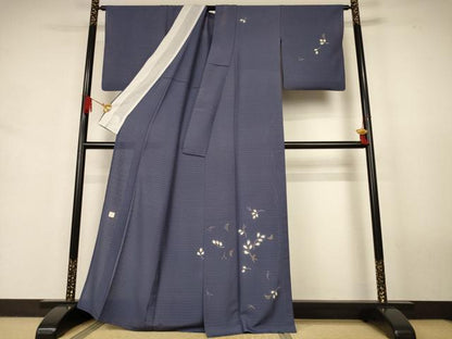 平和屋着物＊夏物　手描友禅作家　中村穂湖　訪問着　縞紋絽　舞葉文　金彩　正絹　逸品　AABJ9174jd