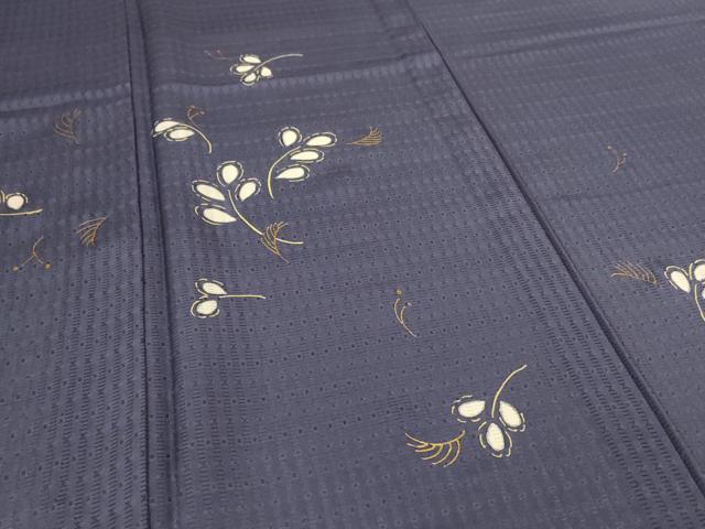 平和屋着物＊夏物　手描友禅作家　中村穂湖　訪問着　縞紋絽　舞葉文　金彩　正絹　逸品　AABJ9174jd