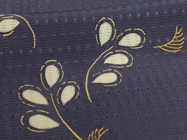 平和屋着物＊夏物　手描友禅作家　中村穂湖　訪問着　縞紋絽　舞葉文　金彩　正絹　逸品　AABJ9174jd