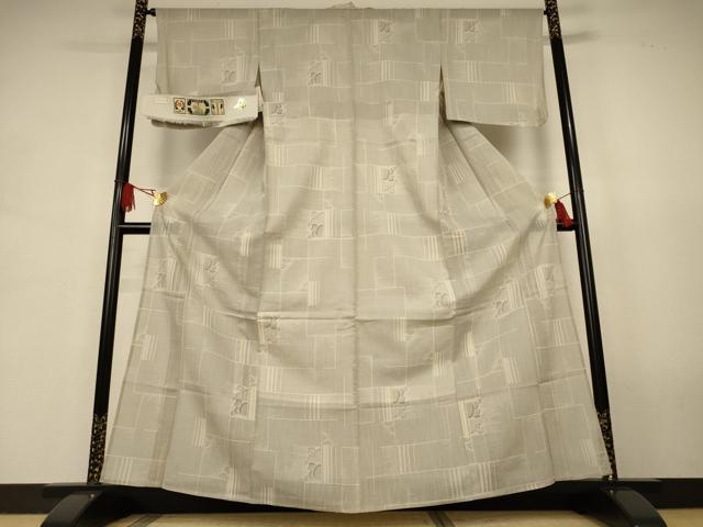 平和屋着物＊夏物　本真綿結城紬　夏結城　100亀甲　幾何学文様　証紙付き　正絹　逸品　AABJ9176jd