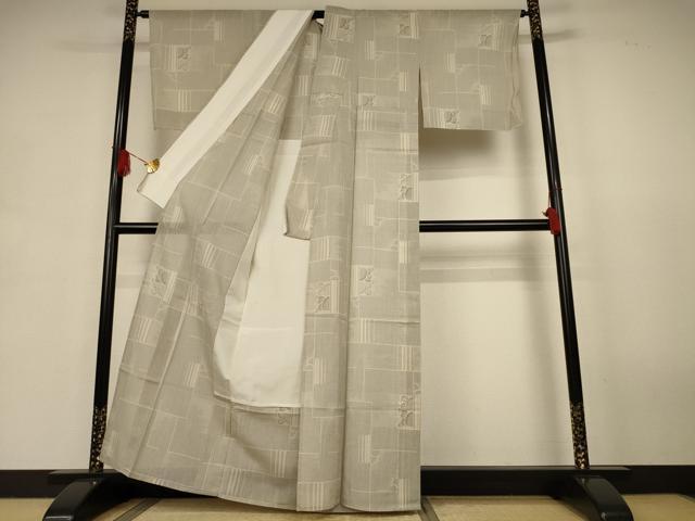 平和屋着物＊夏物　本真綿結城紬　夏結城　100亀甲　幾何学文様　証紙付き　正絹　逸品　AABJ9176jd