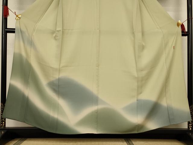 平和屋着物＊夏物　十日町　加賀草木友禅の第一人者　田村哲彦　訪問着　縦絽　遠山文　暈し染め　正絹　逸品　AABJ9177jd